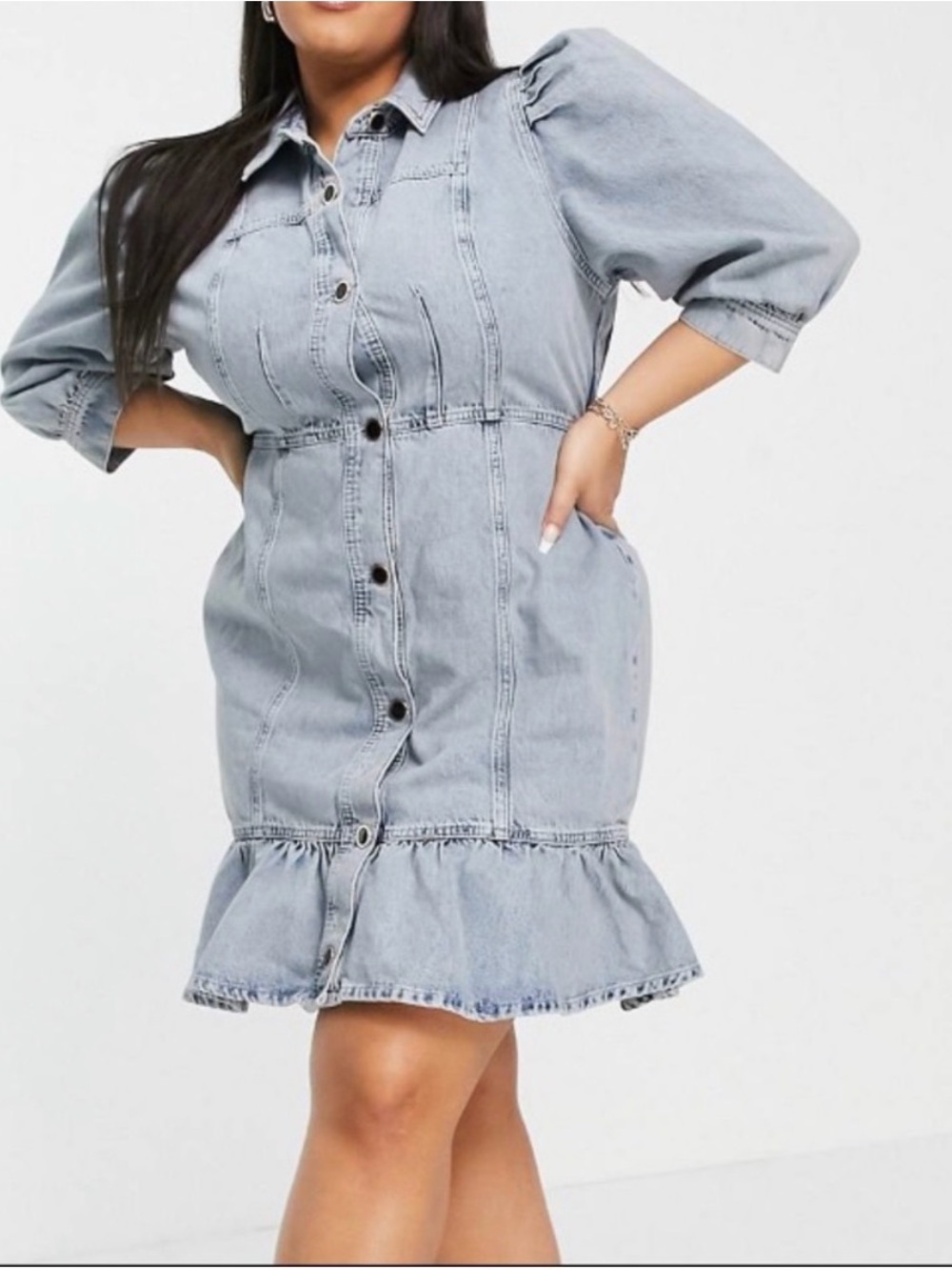 ASOS Light Blue Denim Button-Front Dress with Ruffle Hem - Picture 5 of 8